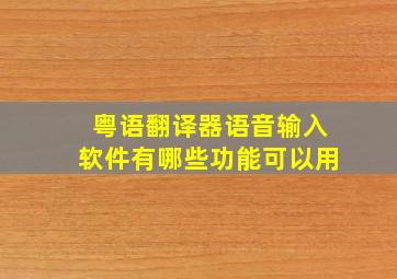 粤语翻译器语音输入软件有哪些功能可以用