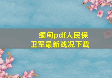 缅甸pdf人民保卫军最新战况下载