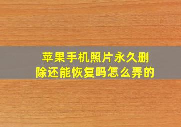 苹果手机照片永久删除还能恢复吗怎么弄的