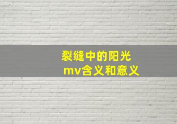 裂缝中的阳光mv含义和意义