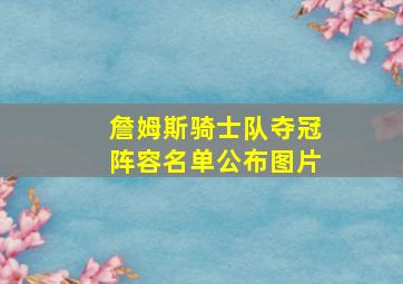 詹姆斯骑士队夺冠阵容名单公布图片