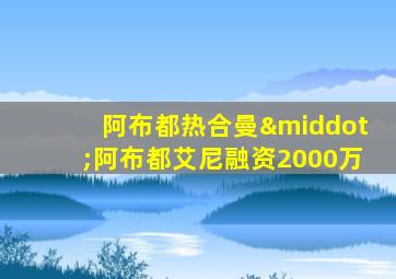 阿布都热合曼·阿布都艾尼融资2000万