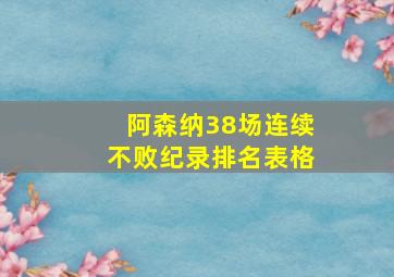 阿森纳38场连续不败纪录排名表格