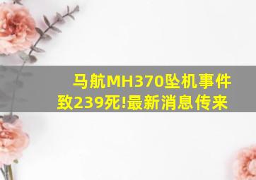 马航MH370坠机事件致239死!最新消息传来