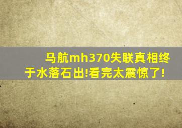 马航mh370失联真相终于水落石出!看完太震惊了!