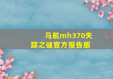 马航mh370失踪之谜官方报告版