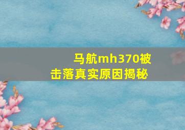 马航mh370被击落真实原因揭秘