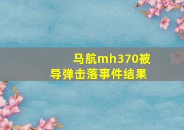 马航mh370被导弹击落事件结果