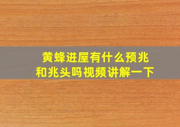 黄蜂进屋有什么预兆和兆头吗视频讲解一下