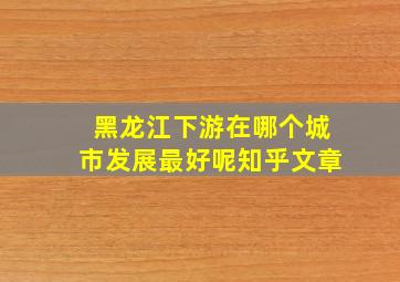 黑龙江下游在哪个城市发展最好呢知乎文章